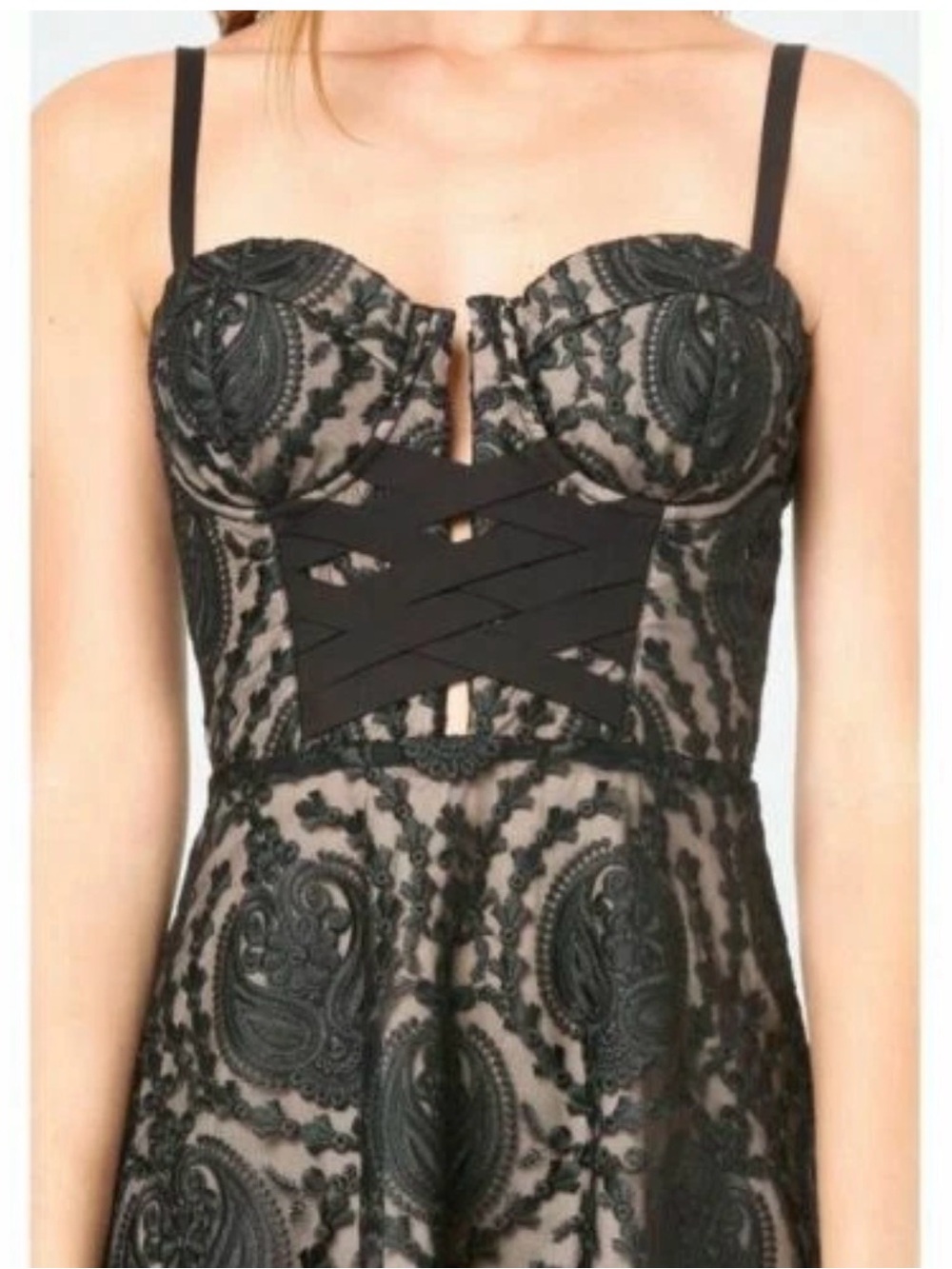 bebe Black Lace Strapless Bustier Dress